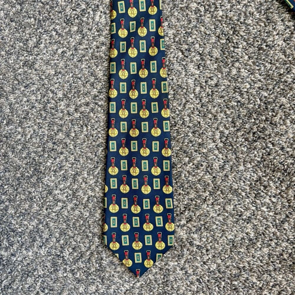 Marco Polo Italian Style Tie Blue yellow Badges Business Casual Formal‎ Work 60"